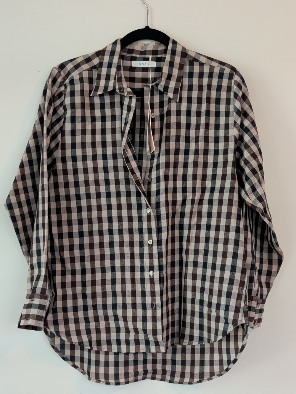 NWT Doen Brown And Tan Remis Checked Button-Down Shirt Size XS